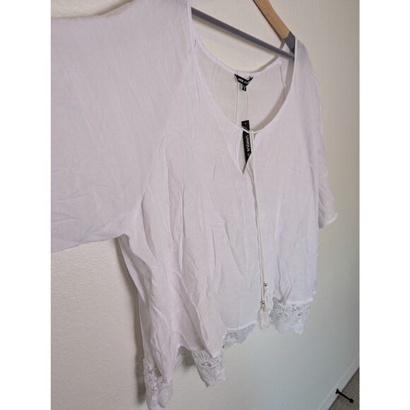 NWT Unique Spectrum White Boho Swim Cover Up Blouse Women 3X Tassel Crochet Lace - Picture 3 of 9